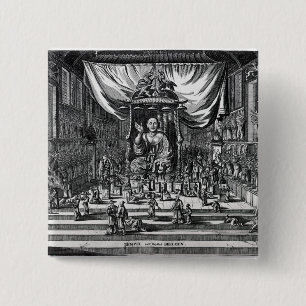 Een boeddhistische tempel, een illustratie vierkante button 5,1 cm