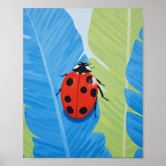 Een boeiend blauw en rood lieveheersbeestje poster