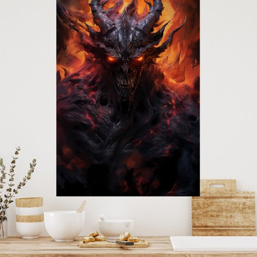 Een boeiend kunstschilderij van een Fiery Hell Dem Poster (Keuken)