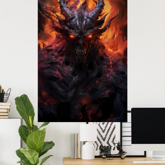 Een boeiend kunstschilderij van een Fiery Hell Dem Poster (Thuiskantoor)