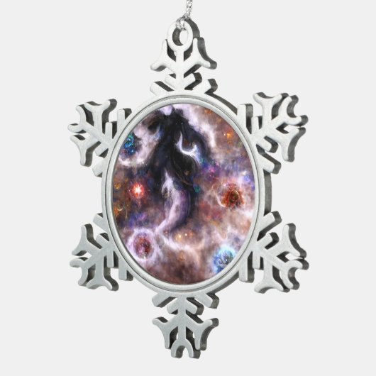 Een boeiende Abstracte galactische nevel Tin Sneeuwvlok Ornament (Rechts)