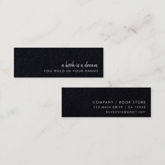 Een boek is een Dream Modern Black Mini Bladwijzer Mini Visitekaartje (Voorkant / Achterkant)