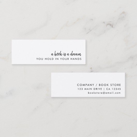 Een boek is een Dream Modern Mini Bladwijzer Card Mini Visitekaartje (Voorkant / Achterkant)
