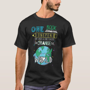 Eén boek, pen, kind en één leraar kunnen het veran t-shirt