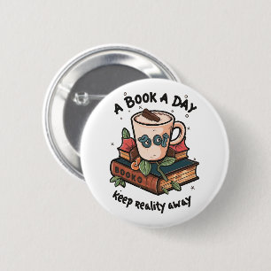 Een boek per dag houdt de realiteit op afstand ronde button 5,7 cm