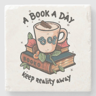 Een boek per dag houdt de realiteit op afstand stenen onderzetter