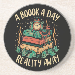 Een boek per dag houdt de realiteit op afstand zandsteen onderzetter