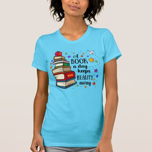 Een boek per dag houdt de realiteit weg t-shirt (Voorkant)