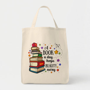 Een boek per dag houdt de realiteit weg tote bag