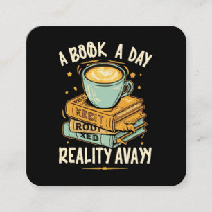 Een boek per dag houdt de realiteit weg vierkante visitekaartje