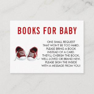 Een boek voor Baby, rood Sneakers Baby shower Informatiekaartje