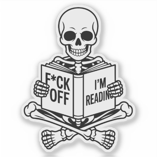 Een boekentrovert skelet sticker (Voorkant)