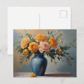 Een boeket bloemen in een blauw vaas briefkaart (Voorkant / Achterkant)