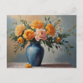 Een boeket bloemen in een blauw vaas briefkaart (Voorkant)