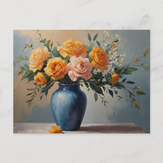 Een boeket bloemen in een blauw vaas briefkaart (Voorkant)