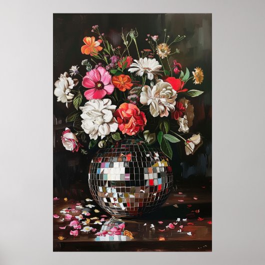 Een boeket bloemen in een Disco Ball Vase Poster (Voorkant)
