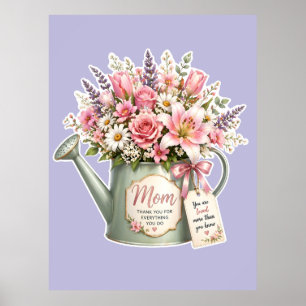 Een boeket bloemen in een gieter voor mama  poster