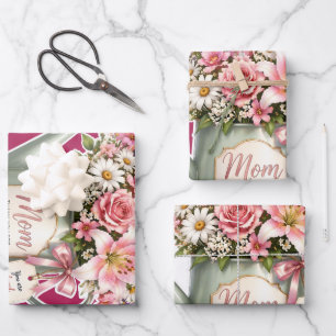 Een boeket bloemen in een gietkan voor mama  inpakpapier vel