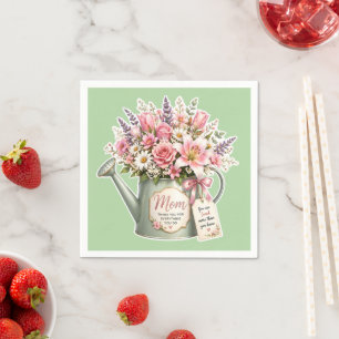 Een boeket bloemen in een gietkan voor mama  servet