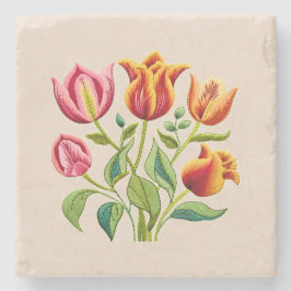 Een Boeket Rode Tulpen Stenen Onderzetter