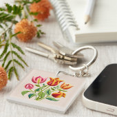 Een Boeket van Rode Tulpen Acryl Sleutelhanger  (Voorkant Rechts)