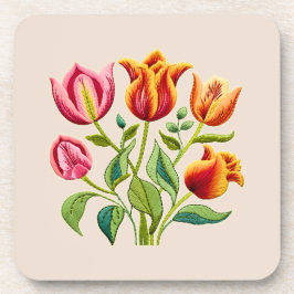 Een boeket van rode tulpen harde plastic onderzett bier onderzetter