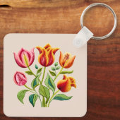 Een Boeket van Rode Tulpen Sleutelhanger (Achterkant)