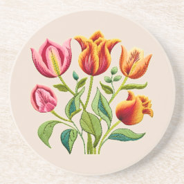 Een Boeket van Rode Tulpen Zandstenen Onderzetter