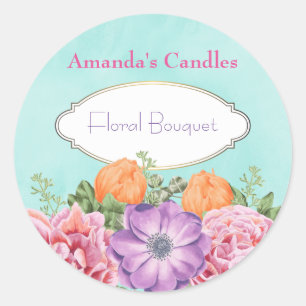Een boeket van Waterverf Flowers Candle Geur Ronde Sticker