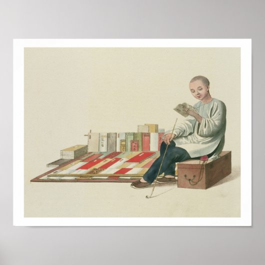 Een boekverkoper, bord 6 uit 'The Costume of China Poster (Voorkant)