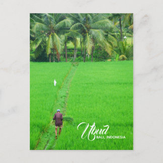 Een boer in een rijstveld in Ubud, Bali, Indonesië Aankondigingskaart
