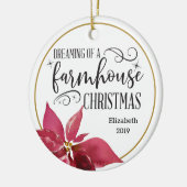 Een boerderij kerstpunsettia keramisch ornament (Links)