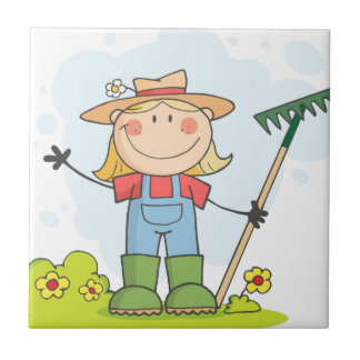 Een boerenmeisje met een gras tegeltje