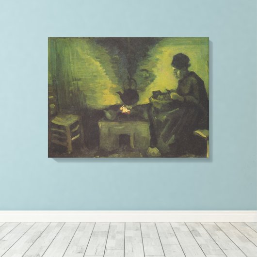 Een boerenvrouw die in het vuur zit van Van Go Canvas Afdruk (Insitu (Houten vloer))