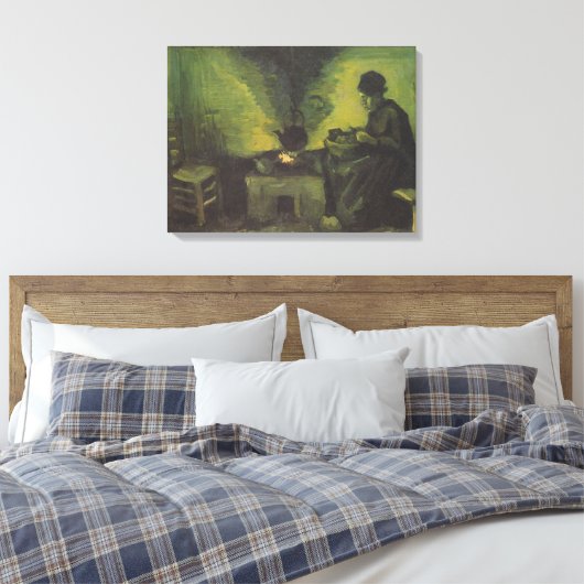 Een boerenvrouw die in het vuur zit van Van Go Canvas Afdruk (Insitu (Slaapkamer))