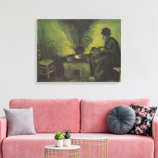 Een boerenvrouw die in het vuur zit van Van Go Canvas Afdruk (Insitu (Woonkamer))