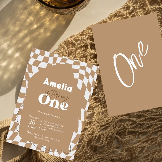 Eén! | Boho Checkered | Gingham | 1e verjaardag Kaart