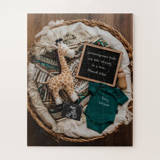 Een boho vintage zwangerschapsaankondiging leuk legpuzzel (Verticaal)