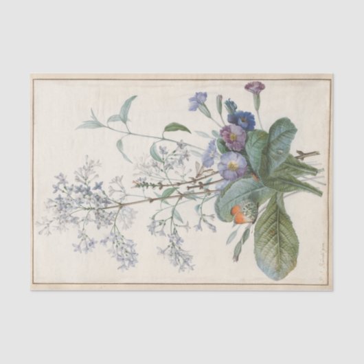 Een bok bloemen met insecten van Redoute Tissuepapier (Voorkant)