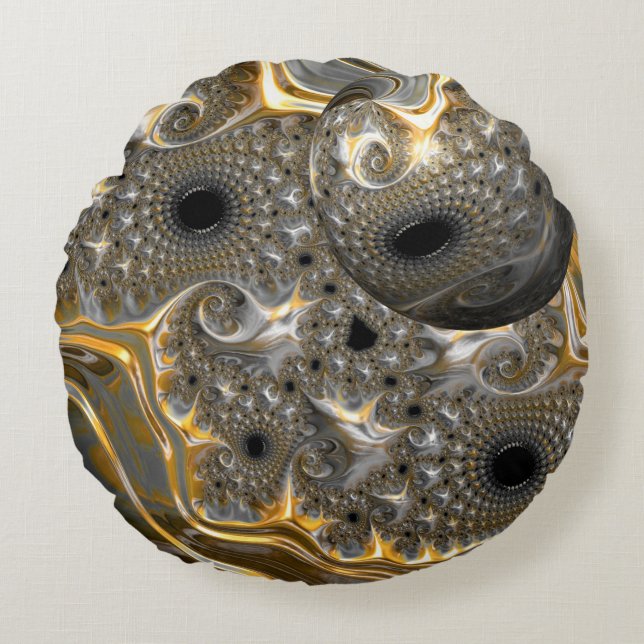 Een bolvormig ballet in zilver en goud rond kussen (Voorkant)