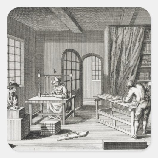 Een bookmakersworkshop, van de "Encyclopedie des Vierkante Sticker (Voorkant)