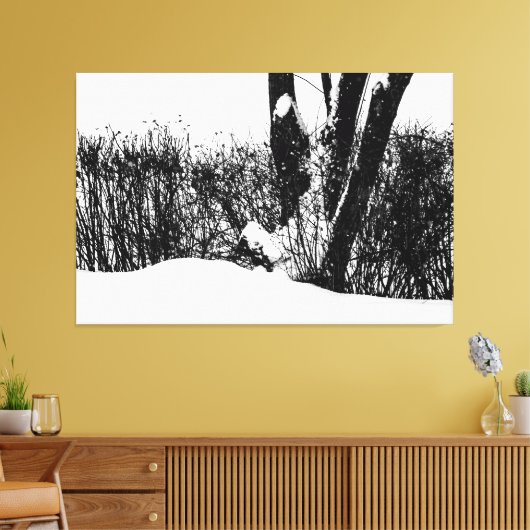 Een boom en struiken in sneeuw canvas afdruk (Insitu (Woonkamer))