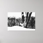 Een boom en struiken in sneeuw canvas afdruk (Voorkant)