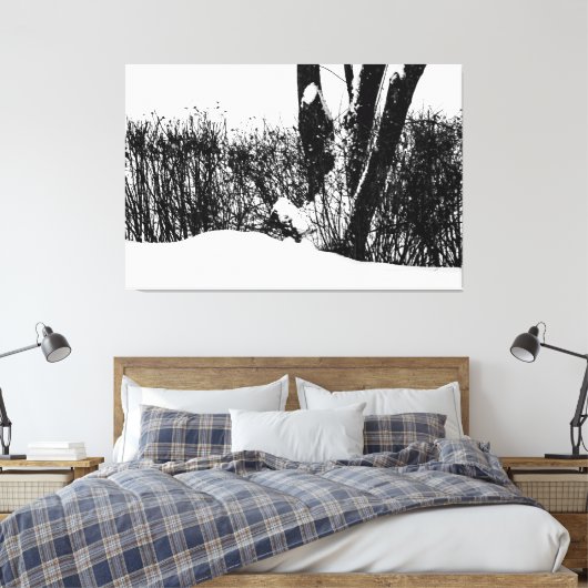 Een boom en struiken in sneeuw canvas afdruk (Insitu (Slaapkamer))