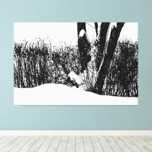 Een boom en struiken in sneeuw canvas afdruk (Insitu (Houten vloer))