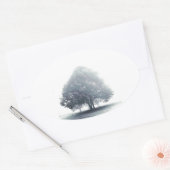 Een boom in mist ovale sticker (Envelop)