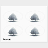 Een boom in mist ovale sticker (Vel)
