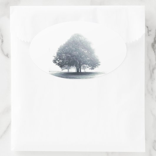 Een boom in mist ovale sticker (Tas)