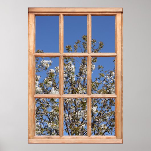 Een Boom in Uitzicht Springtime van een Venster Poster (Voorkant)
