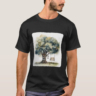 Een boompje met een schommel en een boekenplank Na T-shirt